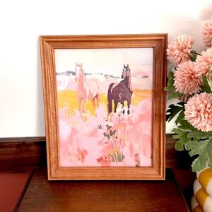 Wild Horses Pink Field Canvas Art Print Wood Framed Western Wall Art Equestrian